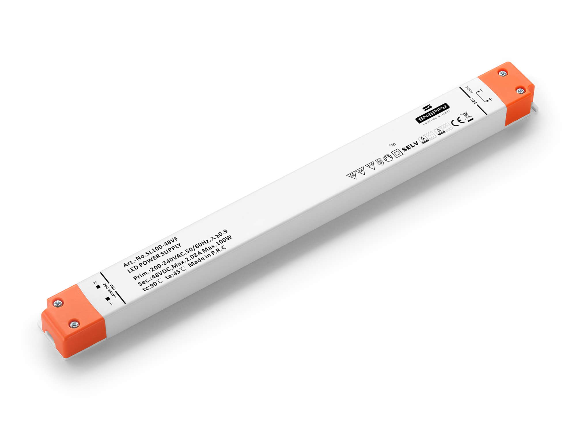 SL100-48VF  100W, Constant Voltage Non Dimmable LED Driver, 48VDC, 2.08A, Input 200-240VAC 50/60Hz, IP20.